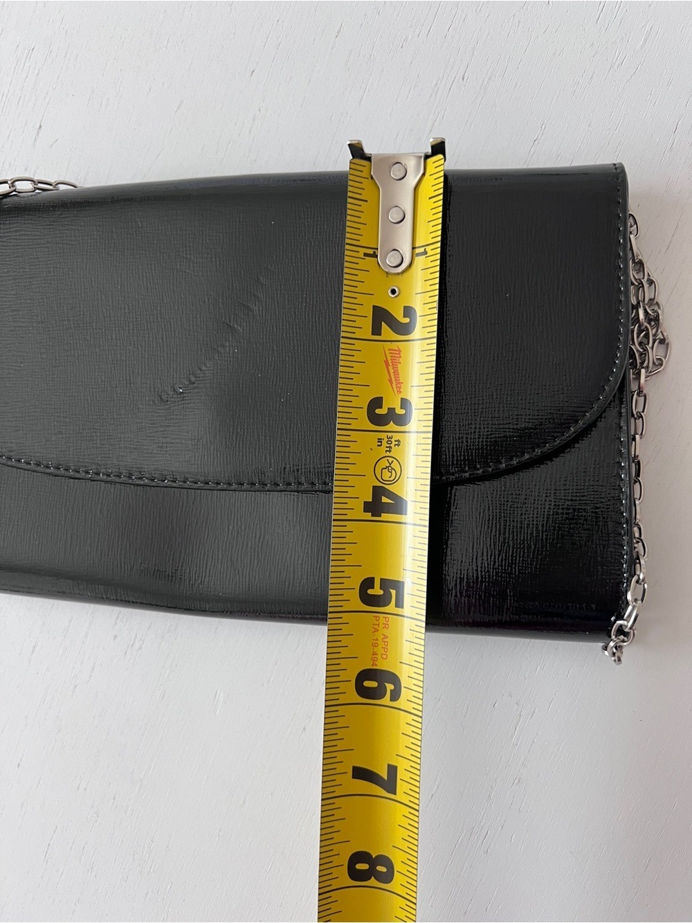 Nordstrom Black Leather Flap Clutch Evening Crossbody Bag Silver Chain - Picture 6 of 8